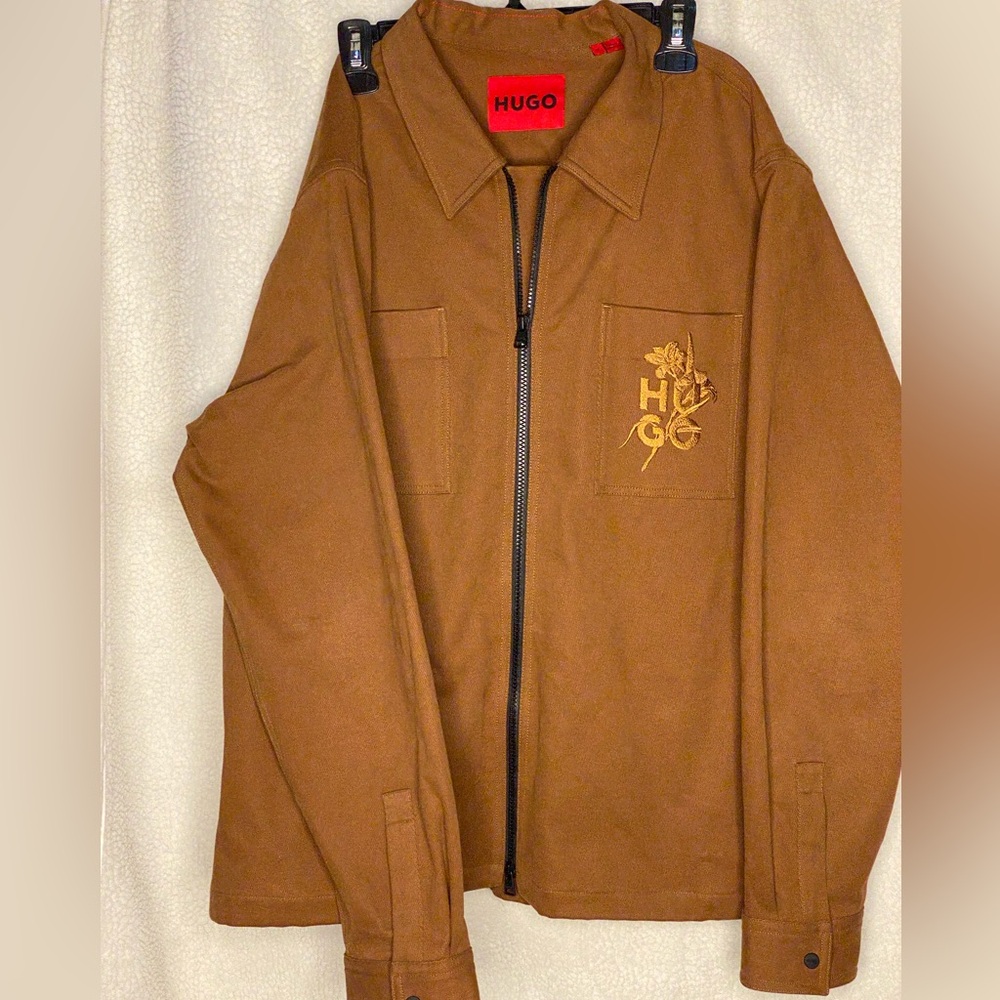 Hugo boss - suede like material brown casual 2XL coat jacket